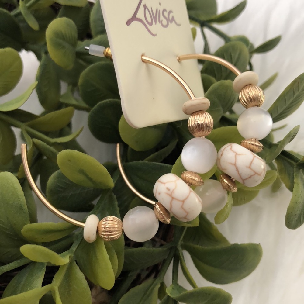 White, Gold, & Marbled Stone Insert Hoops